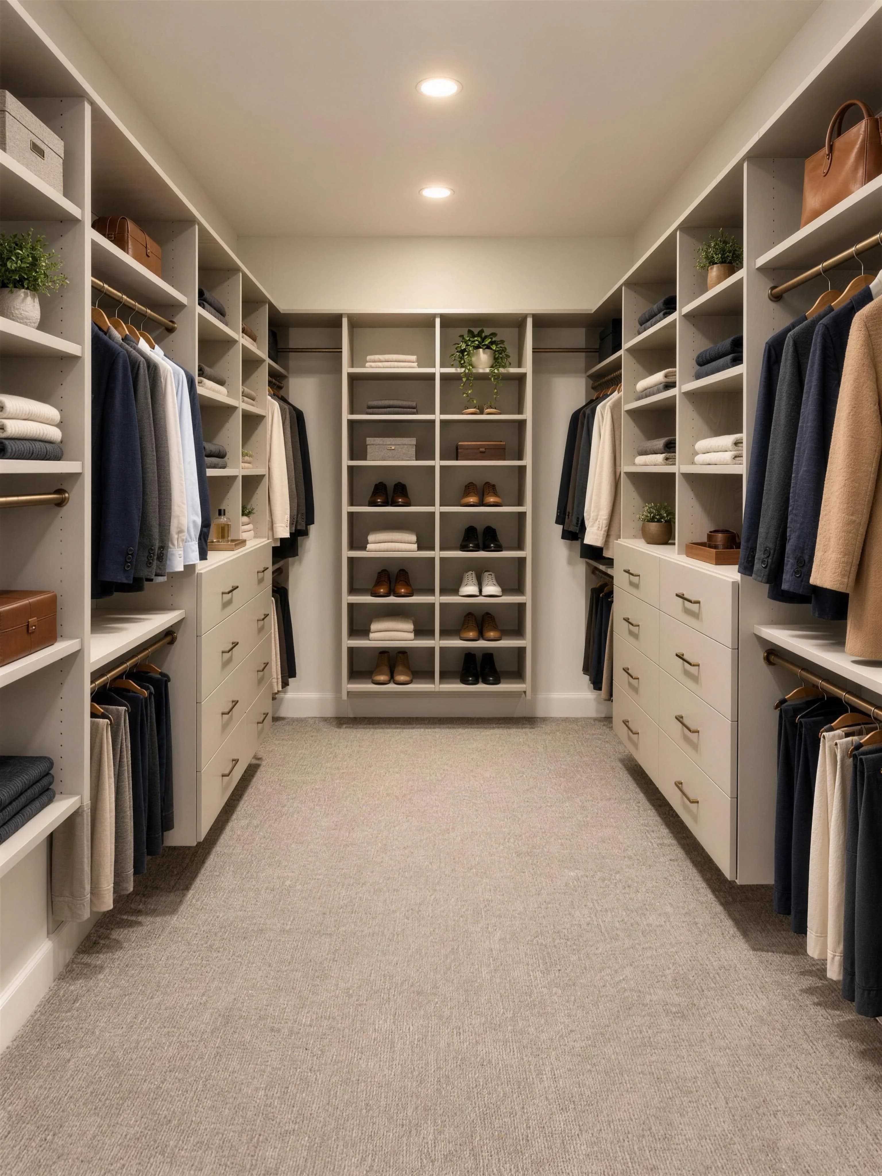 Walk-in closet with soft neutral cabinetry